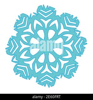 Festliche blaue Schneeflocke liegen auf weißem Hintergrund. Aus Papier ausschneiden. Farbabbildung Stock Vektor