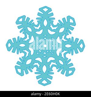 Papier blaue Schneeflocke liegen auf weißem Hintergrund. Aus Papier ausschneiden Stock Vektor