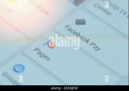 New york, USA - 26. Januar 2021: Facebook Pay-Menü auf Smartphone-Bildschirm Nahaufnahme. Stockfoto
