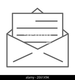 Brief dünne Linie Symbol, Liefersymbol, empfangen Mail Umschlag Vektor-Zeichen auf weißem Hintergrund, geöffnet Brief in Umschlag-Symbol in Umriss Stil für Stock Vektor