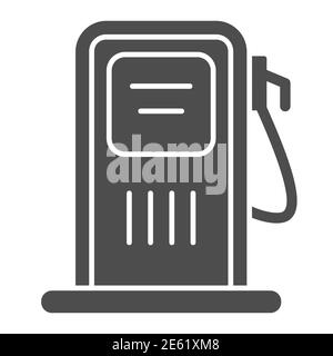 Tankstellensymbol, Transportsymbol, Vektor-Symbol für Tankstelle auf weißem Hintergrund, Symbol für Kraftstoffpumpe mit Zapfpistole im Glyphen-Stil Stock Vektor