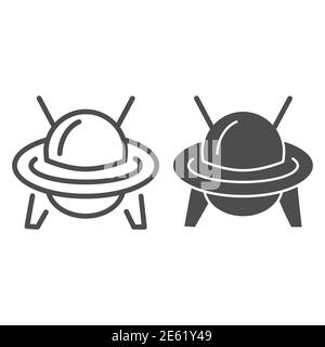 UFO-Linie und solide Symbol, Transport-Symbol, Flying Saucer Vektor-Zeichen auf weißem Hintergrund, UFO-Raumschiff-Symbol in Umriss-Stil für mobile Konzept Stock Vektor