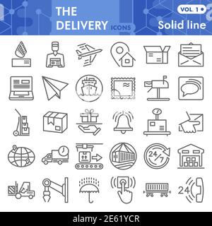 Lieferlinie Icon Set, Logistik Symbole Set Sammlung oder Vektorskizzen. Versand Schilder Set für Computer Web, das lineare Piktogramm Stil Paket Stock Vektor