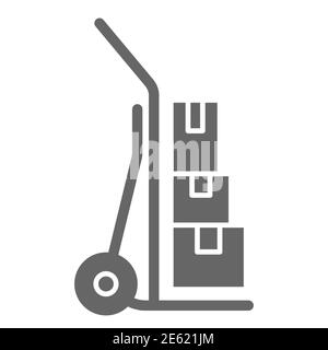 Cargo-Trolley solide Symbol, Liefersymbol, Hand-LKW-Vektor-Zeichen auf weißem Hintergrund, Lieferwagen mit Boxen Symbol in Glyph-Stil für mobile Stock Vektor