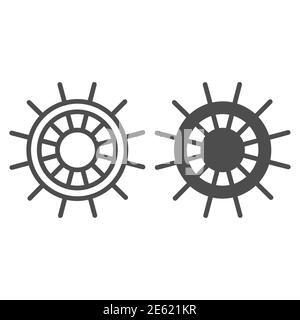 Boot Lenkrad Linie und solide Symbol, Schiff Emblem Symbol, Schiff Rad Vektor-Zeichen auf weißem Hintergrund, nautische Ruder Symbol in Umriss Stil für Stock Vektor