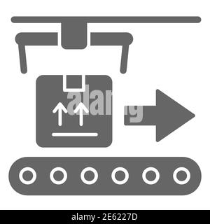 Förderband Versand solide Symbol, Liefersymbol, automatische Produktverpackung Vektor-Zeichen auf weißem Hintergrund, Robotic Verpackung Symbol in Glyph Stil für Stock Vektor