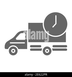 Auto-Lieferung solide Symbol, Liefersymbol, schnelle Logistik LKW mit Uhr Vektor-Zeichen auf weißem Hintergrund, Versand LKW-Symbol in Glyph-Stil mobile Stock Vektor