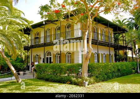 Ernest Hemingway House in Key West, Florida, FL USA. Südlichster Punkt in den kontinentalen USA. Insel Urlaubsziel für entspannten Tourismus. Stockfoto