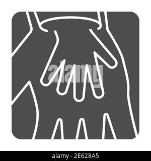 Kinderhandfläche in Erwachsener Hand solide Symbol, Kinder Schutz Symbol, zwei Hände Zeichen auf weißem Hintergrund, Eltern und Kind Hände Symbol in Glyph Stil für Stock Vektor