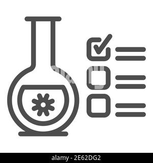 Glaskolben für Analyse und Markieren Symbol, covid-19 Konzept, Checkliste Zwischenablage mit Tubus-Test-Zeichen auf weißem Hintergrund, Coronavirus-Test Stock Vektor