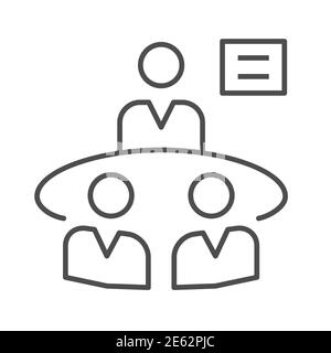 Business Meeting dünne Linie Symbol, Strategie-Konzept, Brainstorming und Teamarbeit Zeichen auf weißem Hintergrund, Gruppe von Menschen im Konferenzraum sitzen Stock Vektor