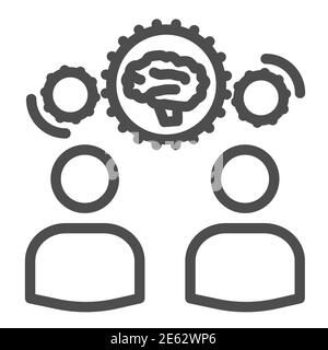 Zwei Männer teilen Wissen Linie Symbol, Geschäftskonzept, Wissen oder Ideen Austausch zwischen zwei Menschen Zeichen auf weißem Hintergrund, zwei Männer austauschen Stock Vektor