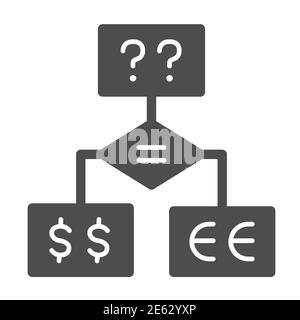 Business-Flussdiagramm solide Symbol, Geschäftsstrategie Konzept, so dass Investitionen Entscheidungsdiagramm Zeichen auf weißem Hintergrund, Blockdiagramm mit Fragen und Stock Vektor
