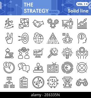 Strategy Line Icon Set, Sammlung von Geschäftssymbolen oder Skizzen. Finanzzeichen für Web, linear Stil Piktogramm Paket isoliert auf weißem Hintergrund Stock Vektor