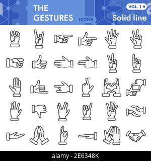 Gesten Linie Icon Set, menschliche Hand Signale Symbole Sammlung oder Skizzen. Finger-Zeichen für Web, linear Stil Piktogramm-Paket isoliert auf weiß Stock Vektor