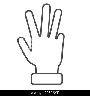 Vier Finger nach oben dünne Linie Symbol, Gesten Konzept, Zählen Zeichen auf weißem Hintergrund, Hand zeigt vier Finger Symbol in Umriss Stil für mobile und Stock Vektor