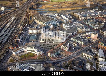 Luftaufnahme Hamm Hauptbahnhof mit Blick auf die Innenstadt in Hamm, Ruhrgebiet, Nordrhein-Westfalen, Deutschland, Bahngleise, Bahnhof, DE, Deutsc Stockfoto