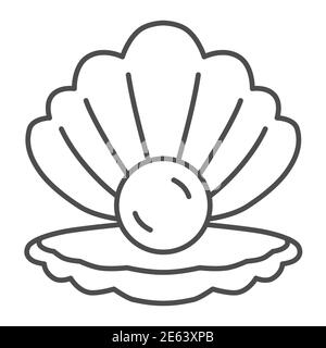 Shell mit Perle dünne Linie Symbol, nautische Konzept, Seashell Zeichen auf weißem Hintergrund, Perle in geöffneten Muschel Symbol in Umriss Stil für mobile Stock Vektor