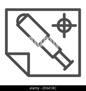 Karte und Spyglass Linie Symbol, nautisches Konzept, Teleskop und Navigations-Plan Zeichen auf weißem Hintergrund, Spyglass und Reise-Karte Symbol in Umriss-Stil Stock Vektor