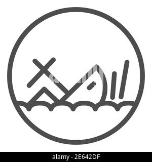 Shipwreck Line Icon, marine Konzept, sinkende Schiff Zeichen auf weißem Hintergrund, Schiff Crash Symbol in skizzieren Stil für mobile Konzept und Web-Design. Vektor Stock Vektor