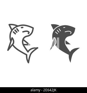 Shark Linie und solide Symbol, Ozean-Konzept, Gefahr marine Fisch Zeichen auf weißem Hintergrund, Shark Silhouette Symbol in Umriss-Stil für mobile Konzept und Stock Vektor