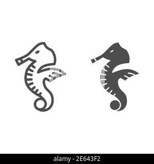 Seepferdchen Linie und solide Symbol, Ocean Life Konzept, Sea Horse Zeichen auf weißem Hintergrund, Unterwasseraquatischer Tier Symbol in Umriss Stil für mobile Stock Vektor