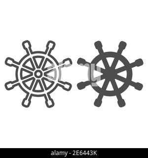 Hölzerne marine Radlinie und solide Ikone, nautisches Konzept, Schiffsruder-Zeichen auf weißem Hintergrund, Schiffs-Lenkrad-Symbol in Umriss Stil für Stock Vektor