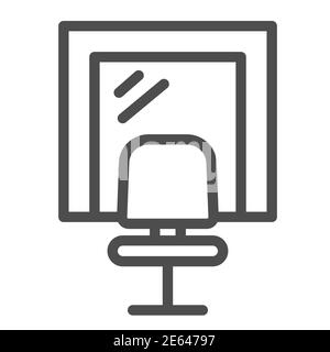 Ankleidespiegel mit Sitzlinie Symbol, Musikfestival Konzept, Künstler Spiegel und Stuhl Zeichen auf weißem Hintergrund, Make-up Schreibtisch Symbol in Outline-Stil Stock Vektor