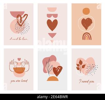 Bohemian, Boho Valentinstag Illustrationen, handgezeichnete Kunstwerke in Terrakotta, erdige Farben, Herz und Liebe Konzept Design Stock Vektor