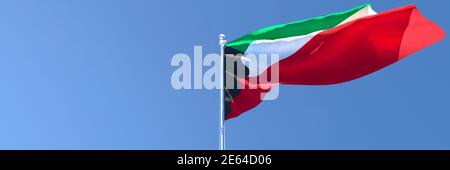 3D-Darstellung der Nationalflagge Kuwaits, die einschwenkt Der Wind Stockfoto