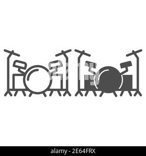 Drums Linie und solide Ikone, Musikfestival Konzept, Drum Set Zeichen auf weißem Hintergrund, Drum Kit Symbol in Umriss Stil für mobile Konzept und Web-Design Stock Vektor