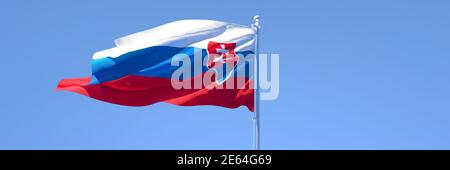 3D-Darstellung der Nationalflagge der Slowakei, die einschwenkt Der Wind Stockfoto