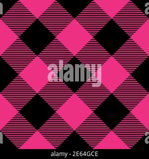 Holzfäller-Karo-Muster in Pink und Schwarz. Nahtloses Vektormuster. Einfaches Vintage Textil-Design. Stock Vektor
