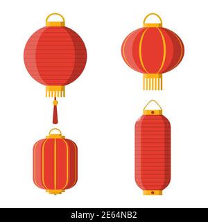 Set von asiatischen dekorativen hängenden Papier Laternen Stock Vektor