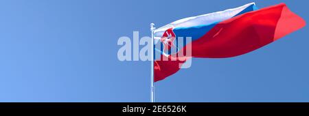 3D-Darstellung der Nationalflagge der Slowakei, die einschwenkt Der Wind Stockfoto