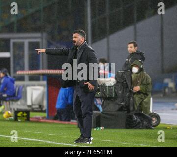 Neapel, Kampanien, Italien. Januar 2021. Während des Italienischen Cup Fußballspiel SSC Napoli gegen FC Spezia am 28. Januar 2020 im Diego Armano Maradona Stadion in Neapel.in Bild: GENNARO GATTUSO Kredit: Fabio Sasso/ZUMA Wire/Alamy Live News Stockfoto