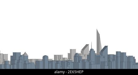 Abstrakte Architekturzeichnung Skizze, Stadt, Panorama, 3d-Illustration Stockfoto