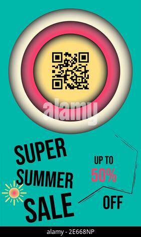 Sommerverkauf Flyer mit QR-Code für Ihr Produkt. Vektor-Illustration mit Papier Schnitt-Effekt Stock Vektor