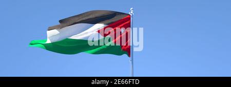 3D-Darstellung der Nationalflagge Jordaniens, die einschwenkt Der Wind Stockfoto