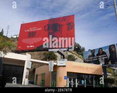 Los Angeles, Kalifornien, USA 28. Januar 2021 EIN allgemeiner Blick auf die Atmosphäre von Tom Holland Cherry Billboard am 28. Januar 2021 in Los Angeles, Kalifornien, USA. Foto von Barry King/Alamy Stockfoto Stockfoto