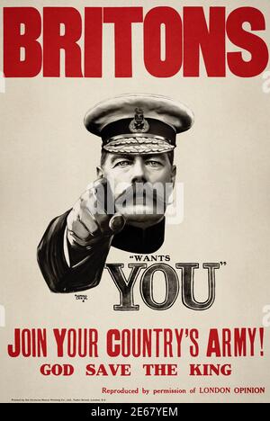 Britons Vereinigtes Königreich Großbritannien historischen Klassiker vintage ikonischen Kitchener will Sie Rekrutierung Propaganda Poster moderne Reproduktion. Ich will dich Stockfoto