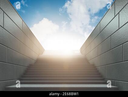 Die Schritte auf der Treppe, die zu neuen Herausforderungen - 3D-Rendering Stockfoto