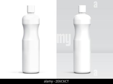 Plastikflasche Mockup für Reiniger, Shampoo, Desinfektionsmittel oder andere Haushaltshygiene Artikel. Schablone mit weißem Behälter Stock Vektor