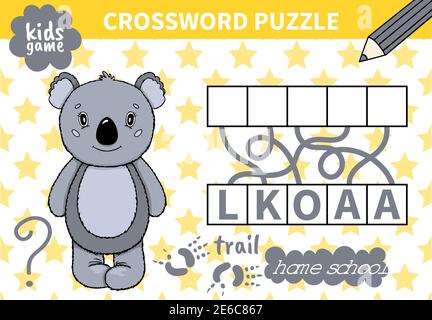 Kinder Bord Tier Spiel Kreuzworträtsel für Vorschulkinder und Grundschüler worksheets.Page lesen und für Kinder Bildungsbuch entsprechen. Stock Vektor