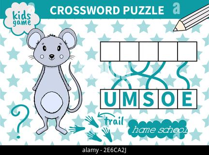 Kinder Bord Tier Spiel Kreuzworträtsel für Vorschulkinder und Grundschüler worksheets.Page lesen und für Kinder Bildungsbuch entsprechen. Stock Vektor