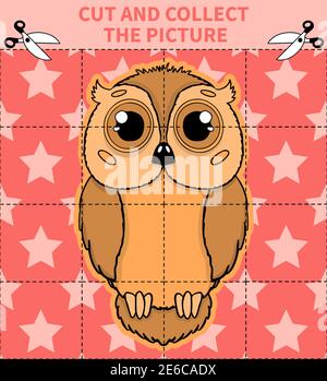 Kinder Bord Tier Spiel Puzzle für Vorschulkinder und Grundschule Studenten Arbeitsblätter.Seite lesen und passen für Kinder Lehrbuch Stock Vektor