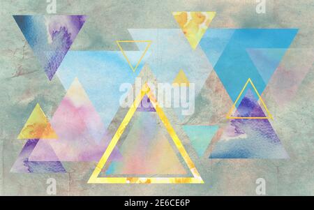 Dreiecke und Dreieckrahmen in verschiedenen Größen auf grunge Hintergrund Stockfoto