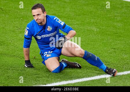 Bilbao, Spanien. Januar 2021, 25. Nemanja Maksimovic von Getafe CF reagiert während des La Liga Spiels zwischen Athletic Club Bilbao und Getafe FC gespielt Stockfoto