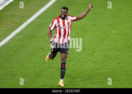 Bilbao, Spanien. Januar 2021, 25. Inaki Williams vom Athletic Club reagiert während des La Liga-Spiels zwischen Athletic Club Bilbao und Getafe FC gespielt Stockfoto