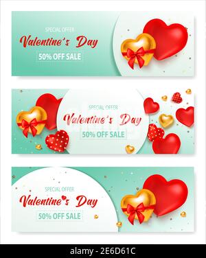 Set von valentine Poster großes Design für jeden Zweck. Vektordesign-Elemente. Typografie-Illustration für Shopping-Events. Realistischer 3D-Vektor. Verkauf Stock Vektor